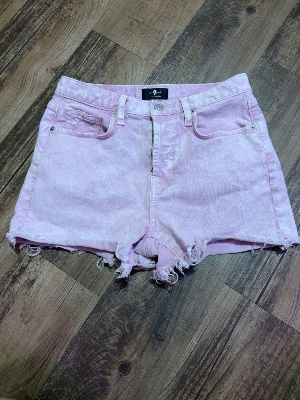 7 For All Mankind Monroe Cutoff Shorts Women’s Size 25 Pink Acid Wash Raw Hem